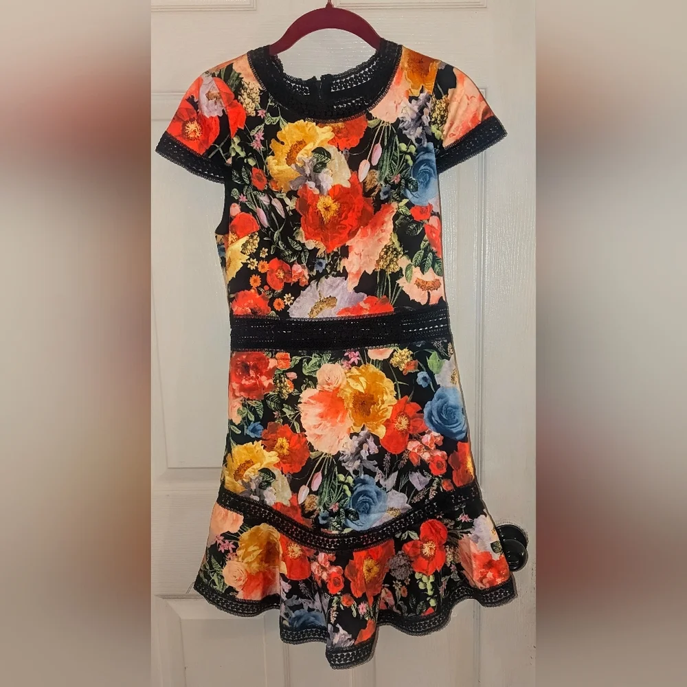 Alice + Olivia Rapunzel Fit and Flare Mini Dress in Blooming Garden - Picture 4 of 6